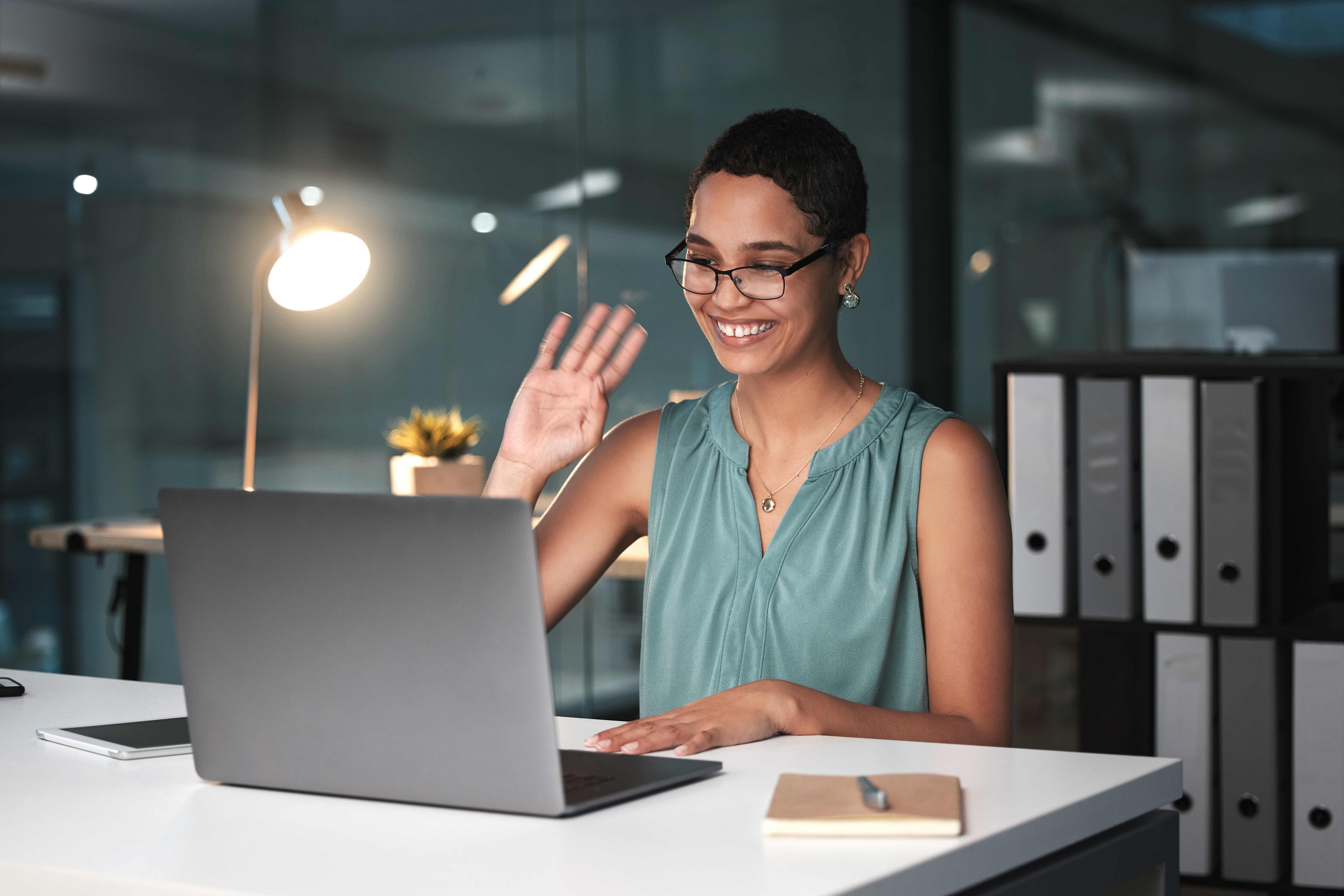video-call-laptop-and-black-woman-in-business-wit-2023-11-27-05-03-29-utc
